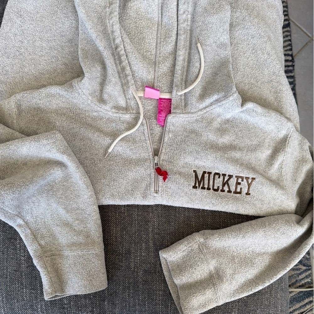 Disney‎ Hoodie 22/24W Gray Mickey Mouse Fleece Quarter Zip Pullover Disneycore - Picture 5 of 6